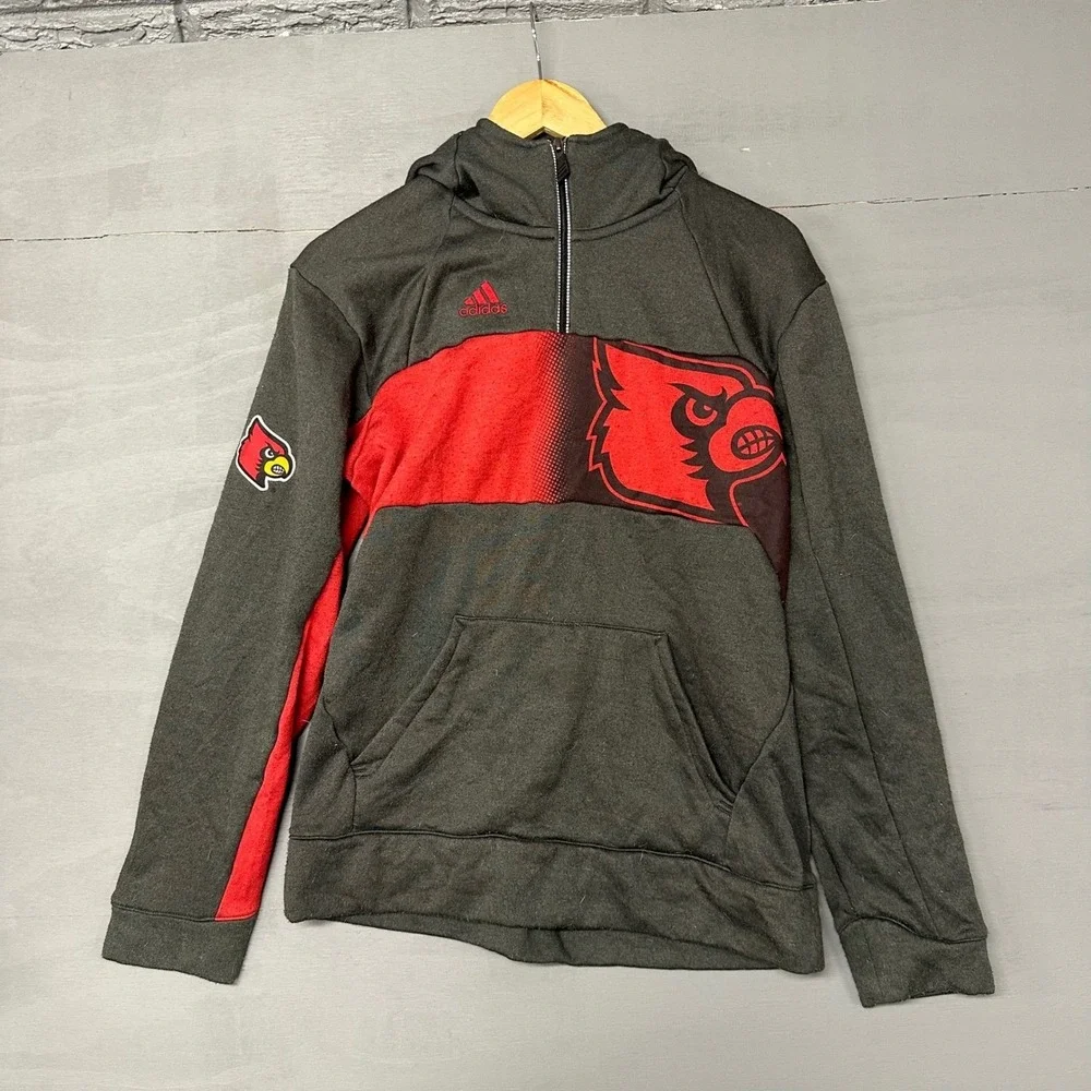 Adidas Louisville Cardinals ClimaWarm Quarter Zip Hoodie Mens Small Charcoal Red